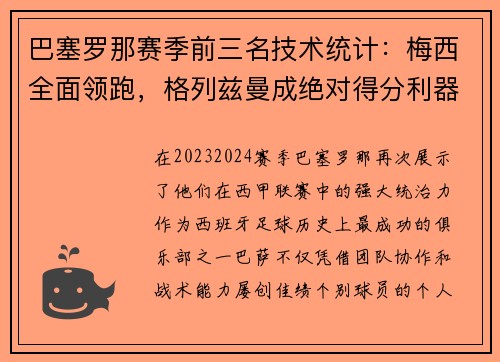 巴塞罗那赛季前三名技术统计：梅西全面领跑，格列兹曼成绝对得分利器