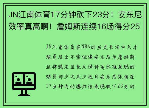 JN江南体育17分钟砍下23分！安东尼效率真高啊！詹姆斯连续16场得分25+ - 副本